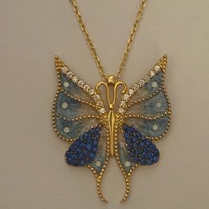 🦋Butterfly necklace sapphire cz 925 silver 18k yellow gold plated